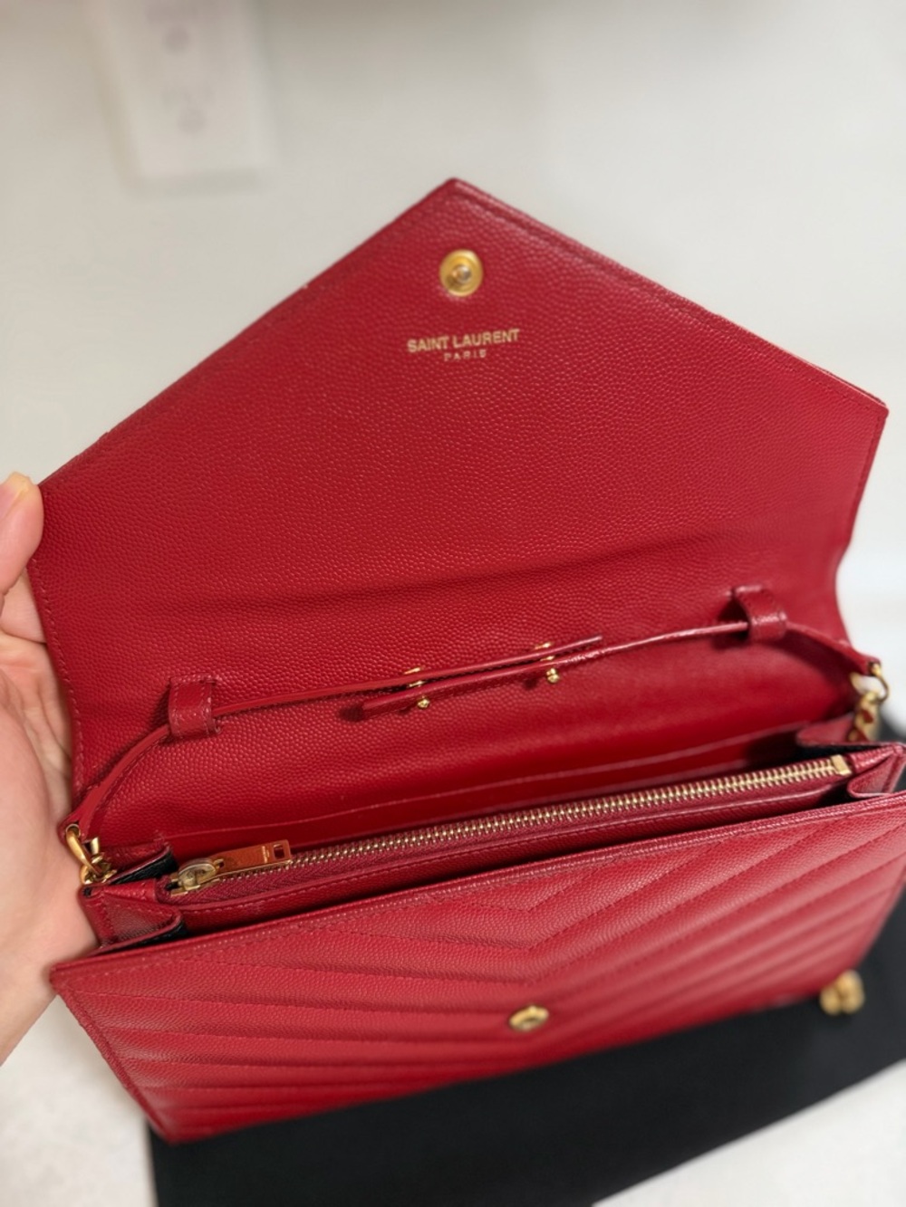 Saint Laurent Red Quilted Envelope Wallet with Gold Chain - Picture 2 of 3